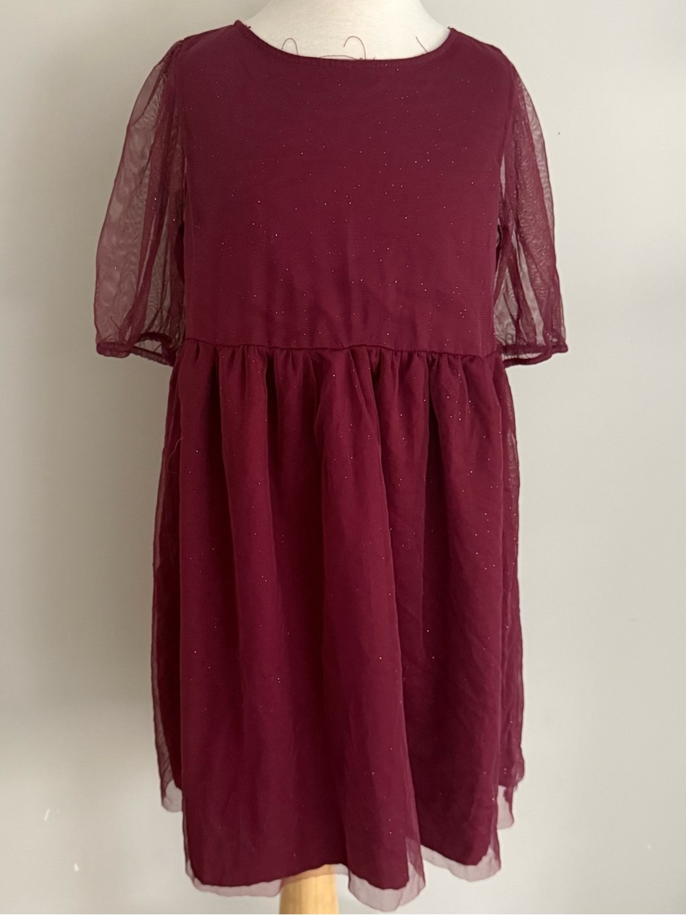 H&M Girls' Sparkle Maroon Tulle Sleeve Party Dress